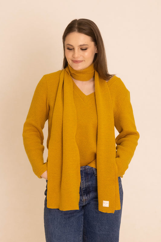 Musztardowy szal z wełną